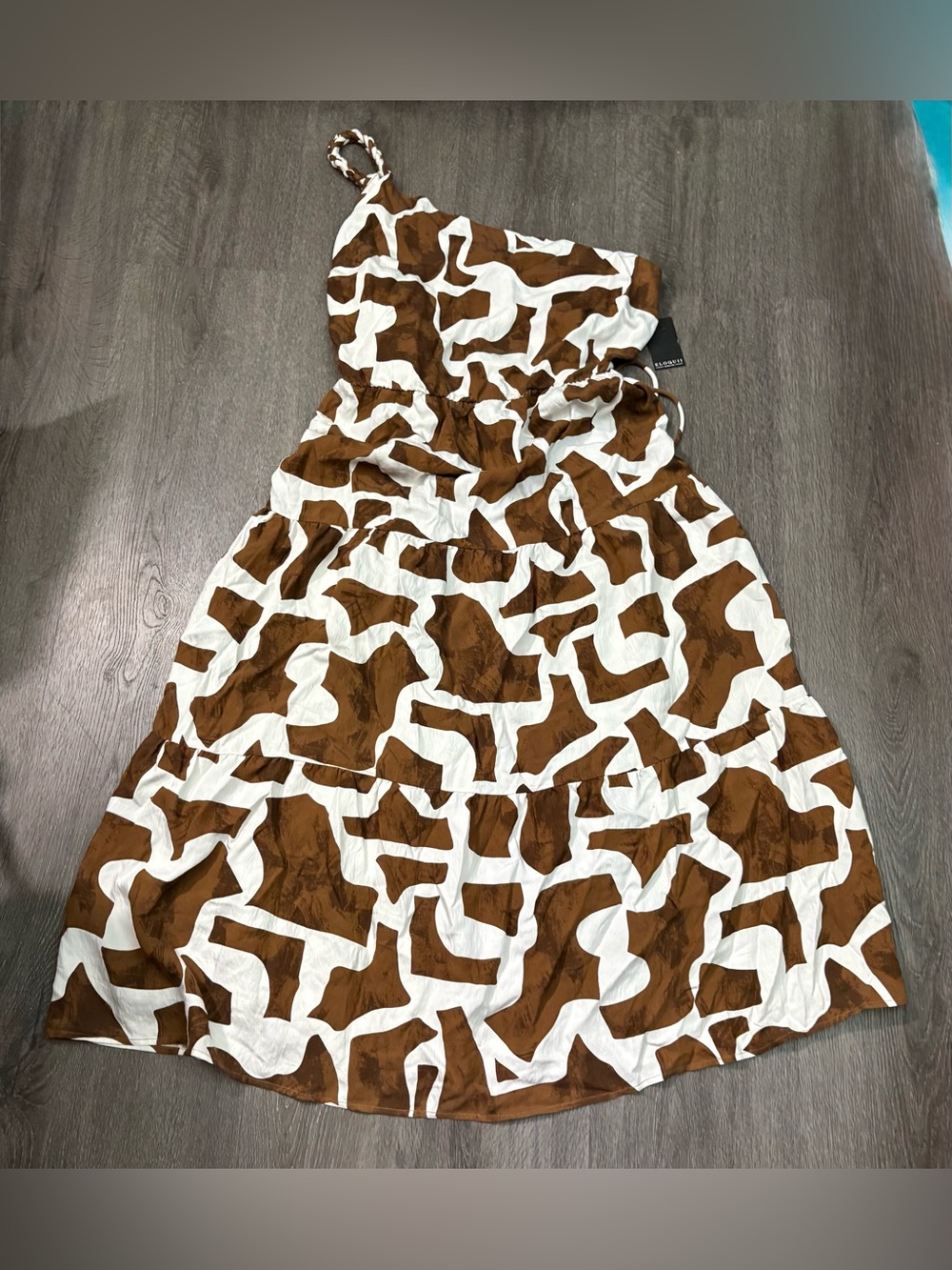 NWT ELOQUII Brown Cow Print One Shoulder Maxi Dress Size 24 Western Cowgirl